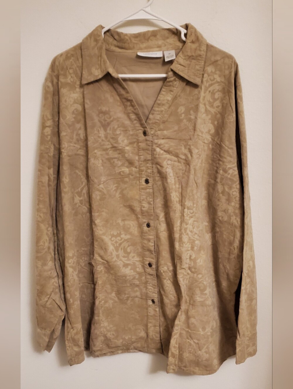 Tantrums Women's Tan Jacquard Button-Front Shirt Size 3XL Boho Vintage Fall